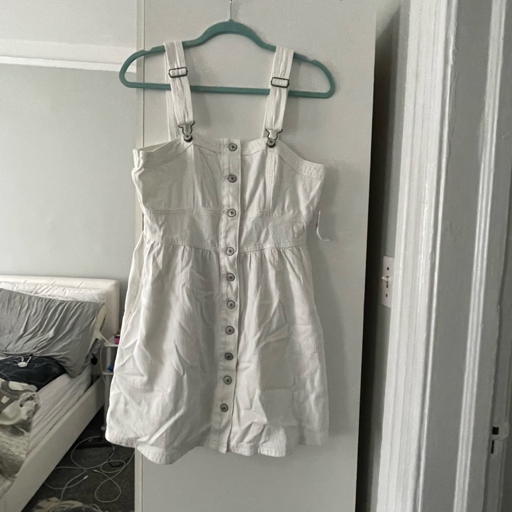 white overall dress